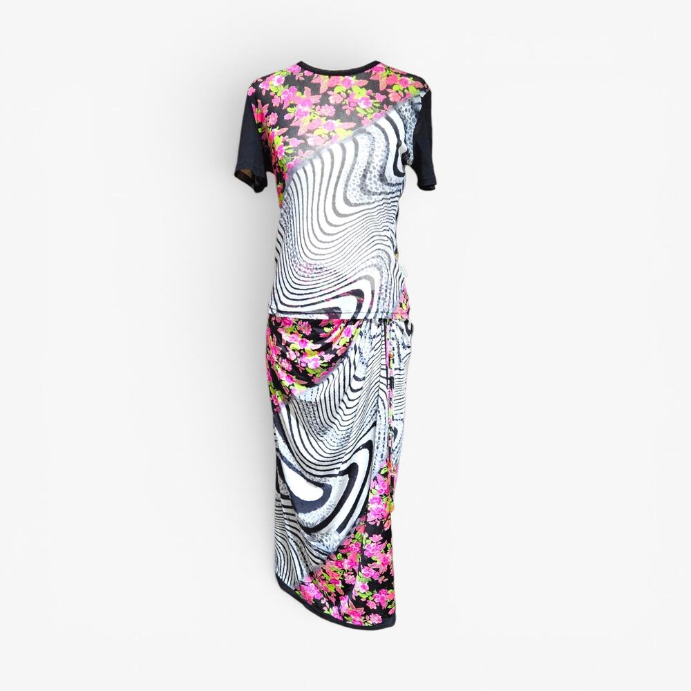 Y2k Roberto Cavalli Freedom Set Wrap Sarong Skirt & Mesh Top - Size Small